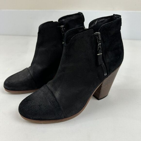 RAG & BONE NEW YORK Margot Black Leather Heeled Side Zip Ankle Booties 7.5/37.5 - Picture 2 of 13